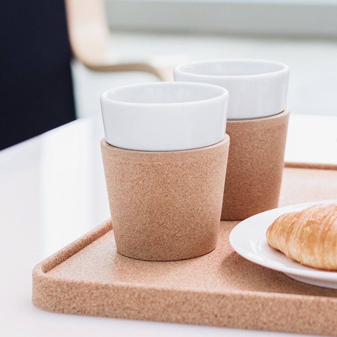 Set de 2 Vasos Porcelana de 300 ml Con Mango de Corcho