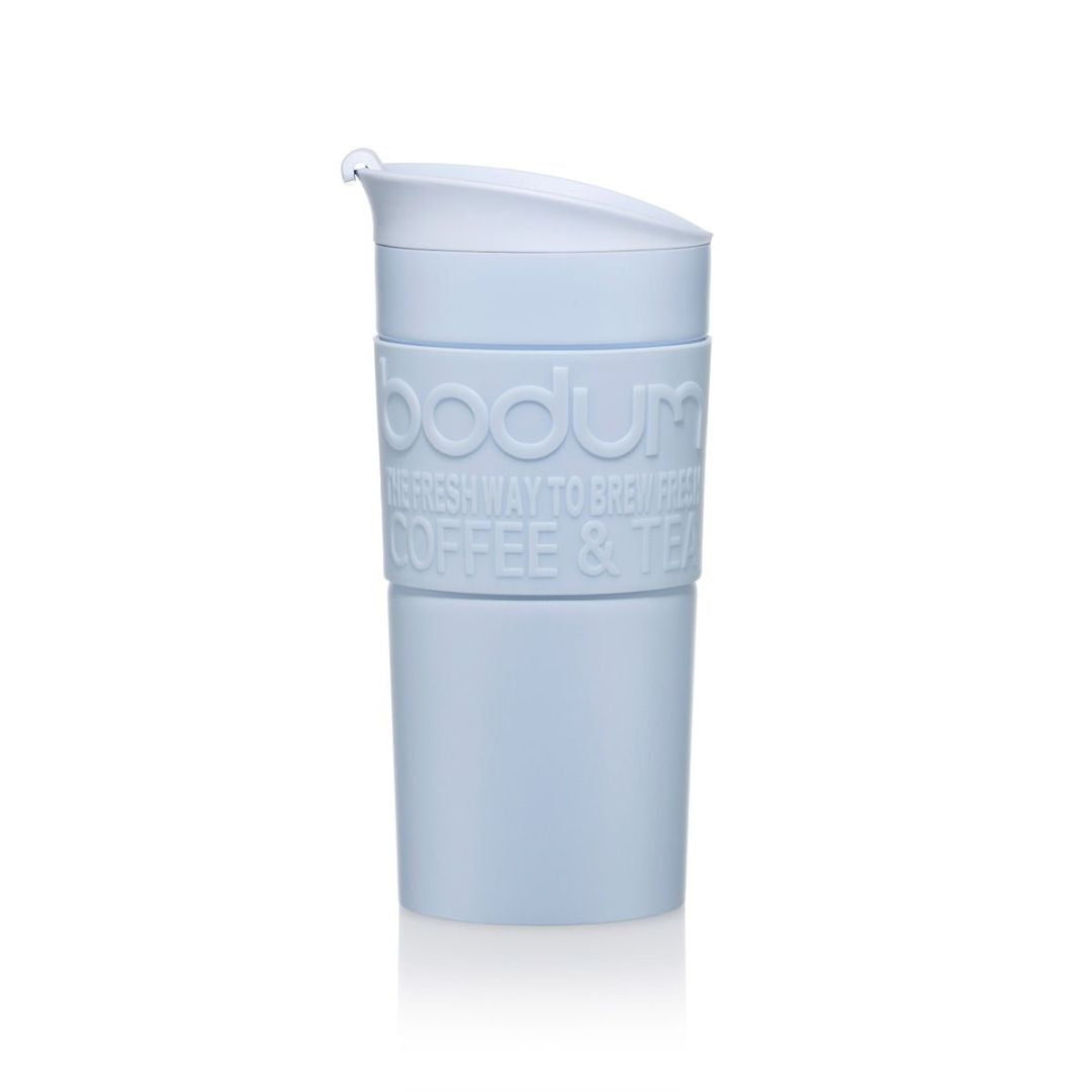 Travel Mug de doble pared plástico, 0.35 Lts Celeste