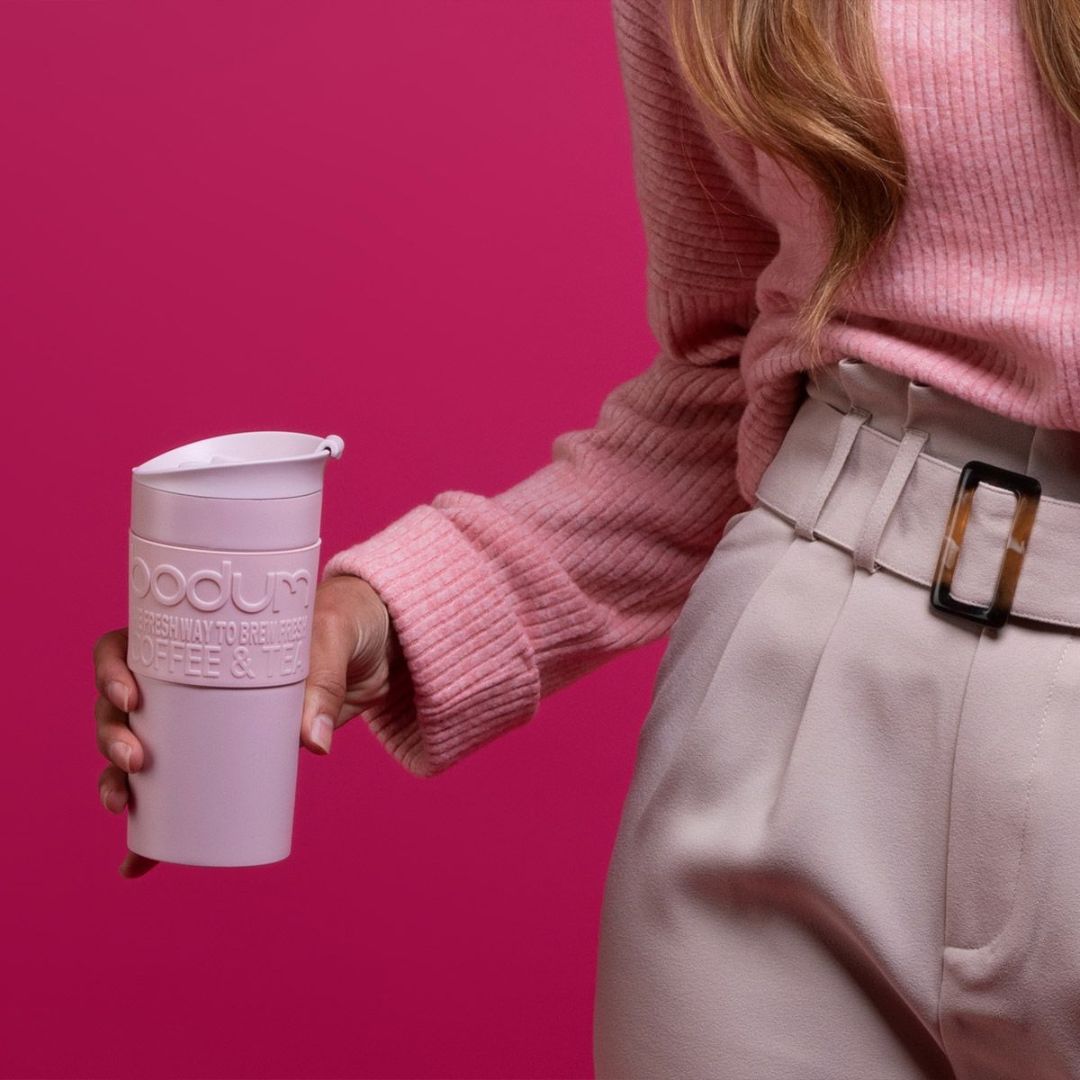 Travel Mug Bodum de Doble pared plástico, 0.35 Lts Rosado