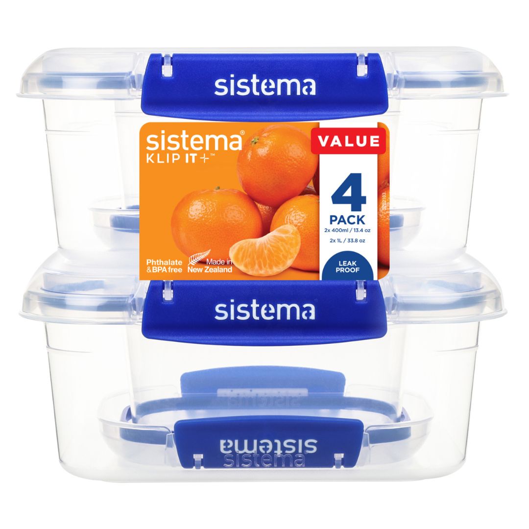 Set de 4 contenedores Sistema Klip It Plus. (2 x 1 lt/ 2 x 400 ml)