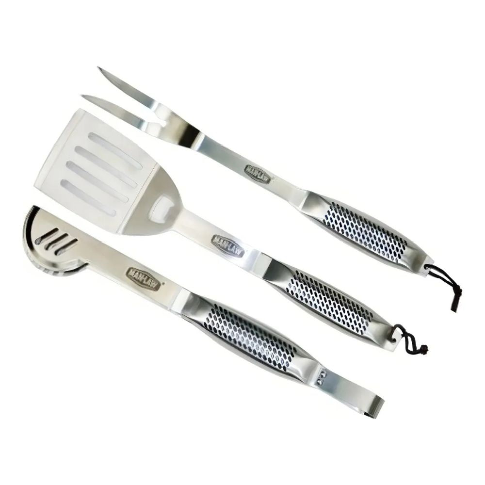 Set de Espatula, Tenedor y Pinzas para Parrilla, 40 cm Acero Inoxidable Man Law