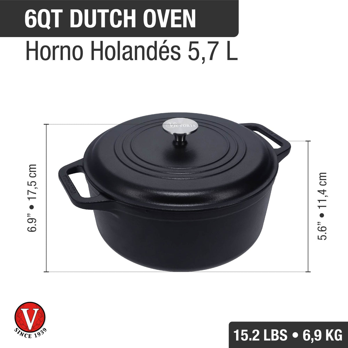 Olla Victoria Hierro Fundido Esmaltado 5,7 Litros