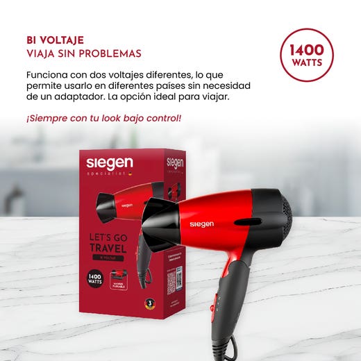Secador Siegen Let`S Go Travel Rojo SG-3011