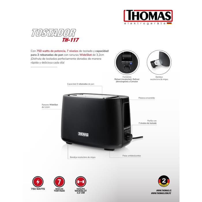Tostador Thomas para 2 Panes TH-117