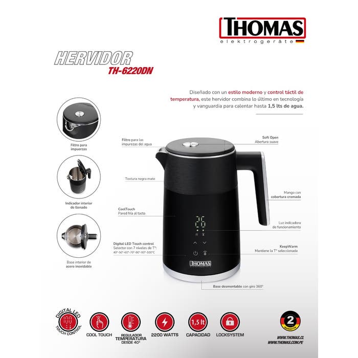 Hervidor Thomas Digital Led Touch Control TH-6220DN
