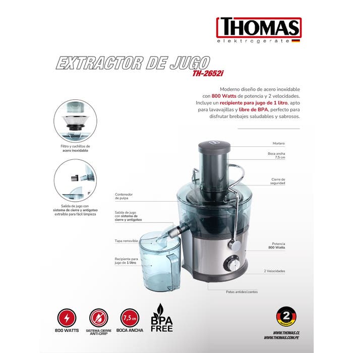 Extractor de Jugo Thomas 800 watts TH-2652i