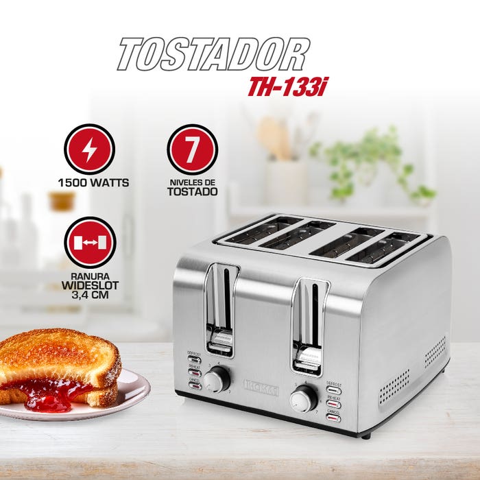 Tostador 4 rebanadas Acero Inox TH-133i