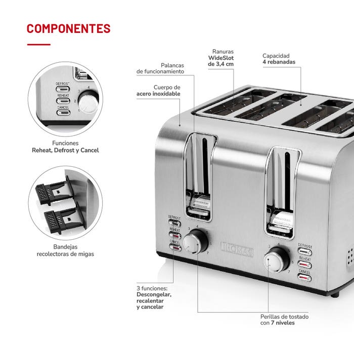 Tostador 4 rebanadas Acero Inox TH-133i