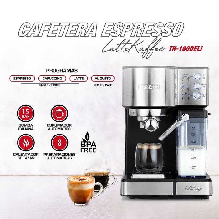 Cafetera Thomas Espresso LatteKaffee TH-160DELI + Porta Filtro para cápsulas
