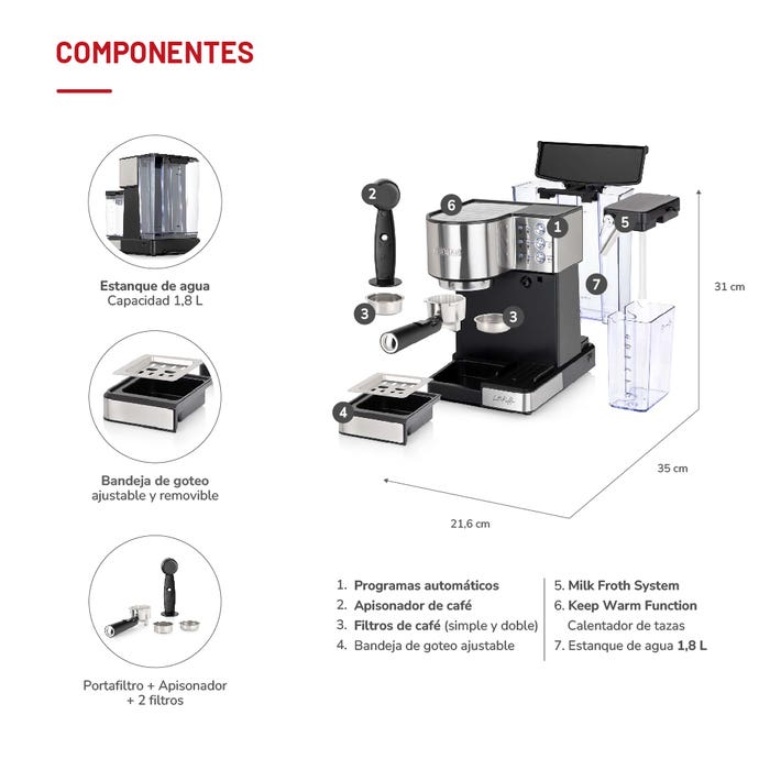 Cafetera Thomas Espresso LatteKaffee TH-160DELI + Porta Filtro para cápsulas