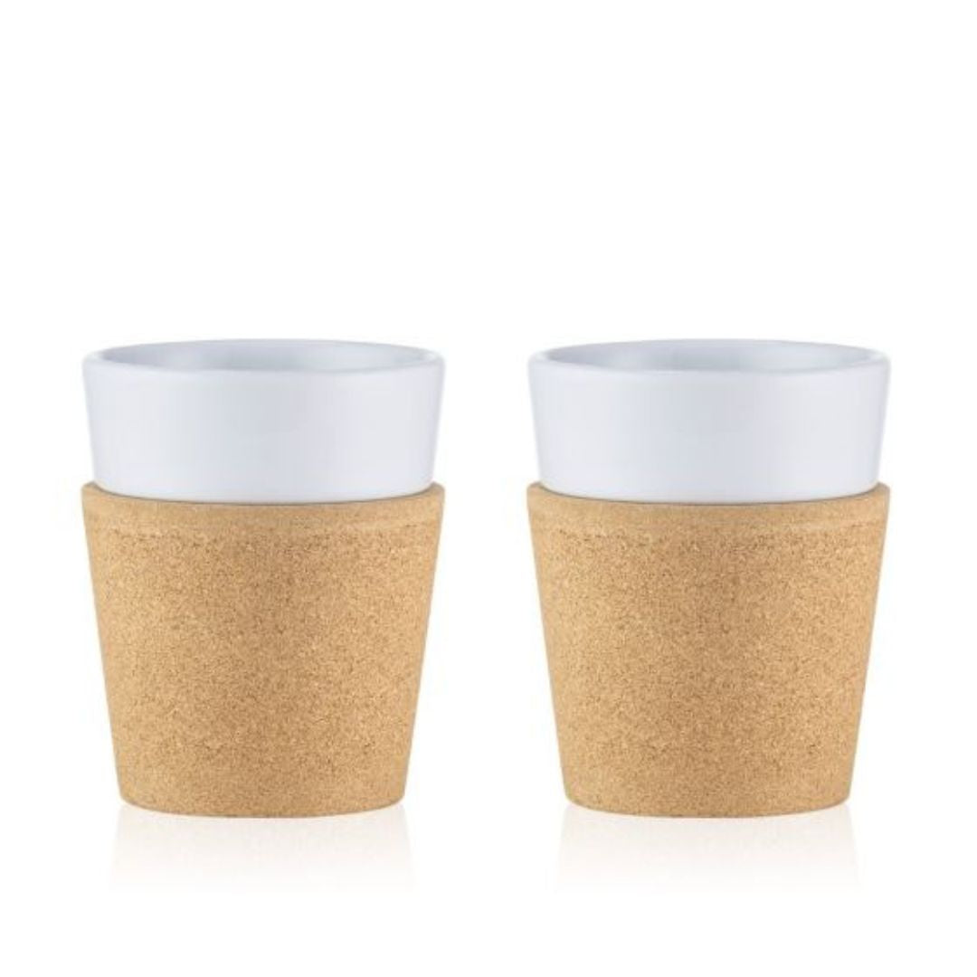 Set de 2 Vasos Porcelana de 300 ml Con Mango de Corcho