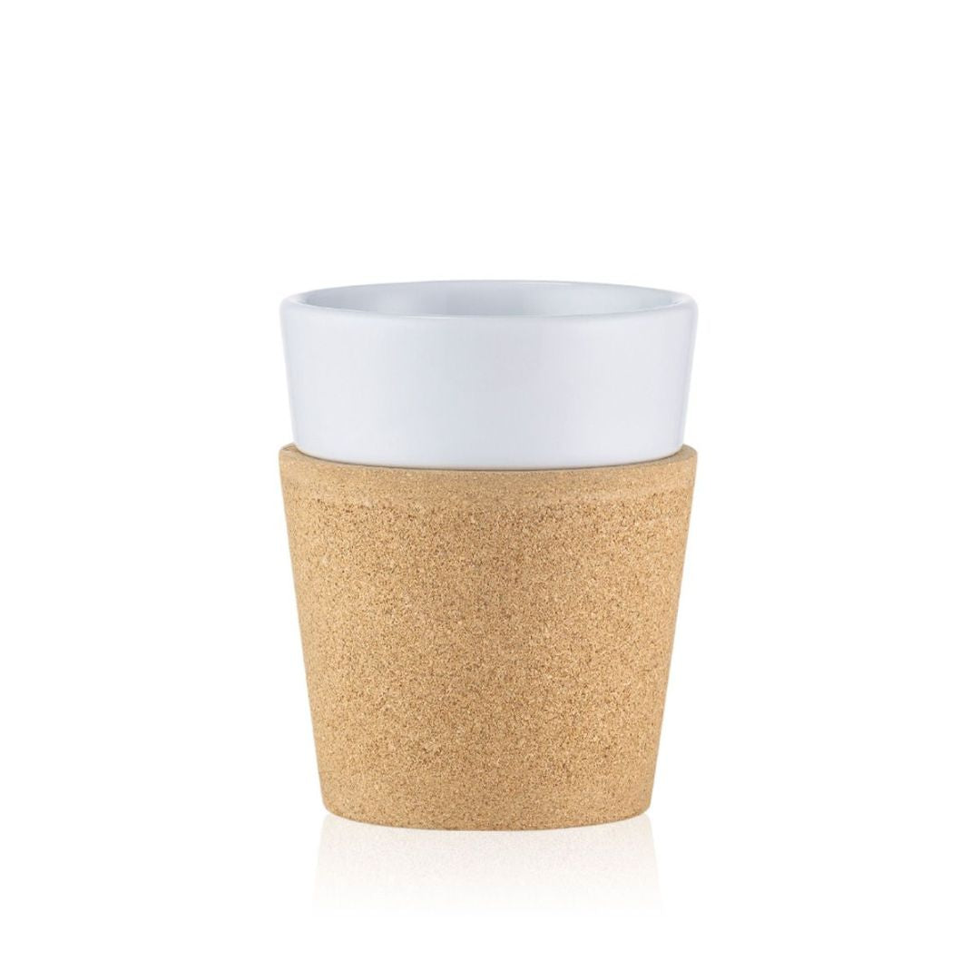 Set de 2 Vasos Porcelana de 300 ml Con Mango de Corcho