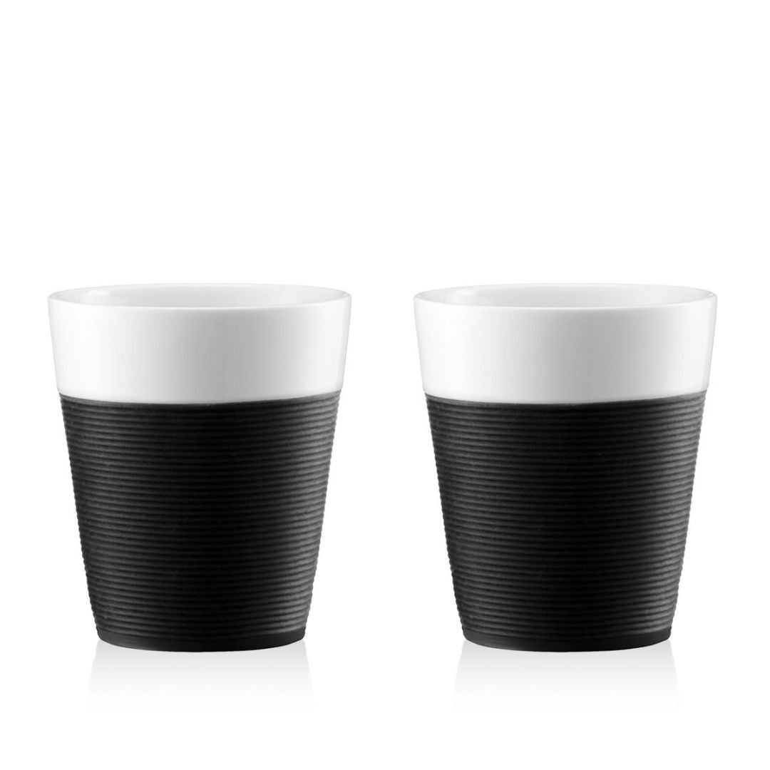 Set de 2 Vasos BISTRO Porcelana Con Manga de Silicona, 300 ml