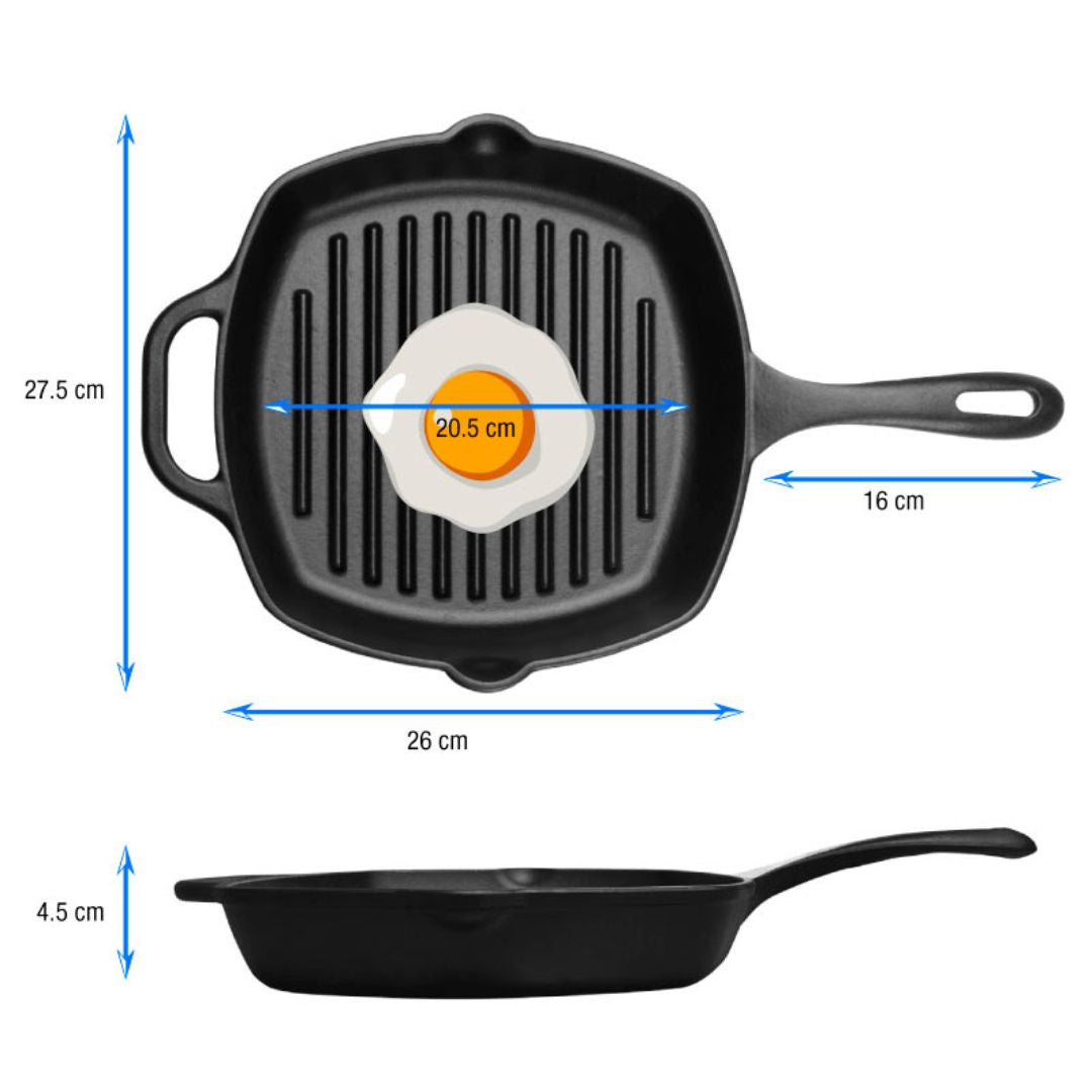 Sartén Hierro Fundido Precurado Cuadrado de 25cm x 25cm