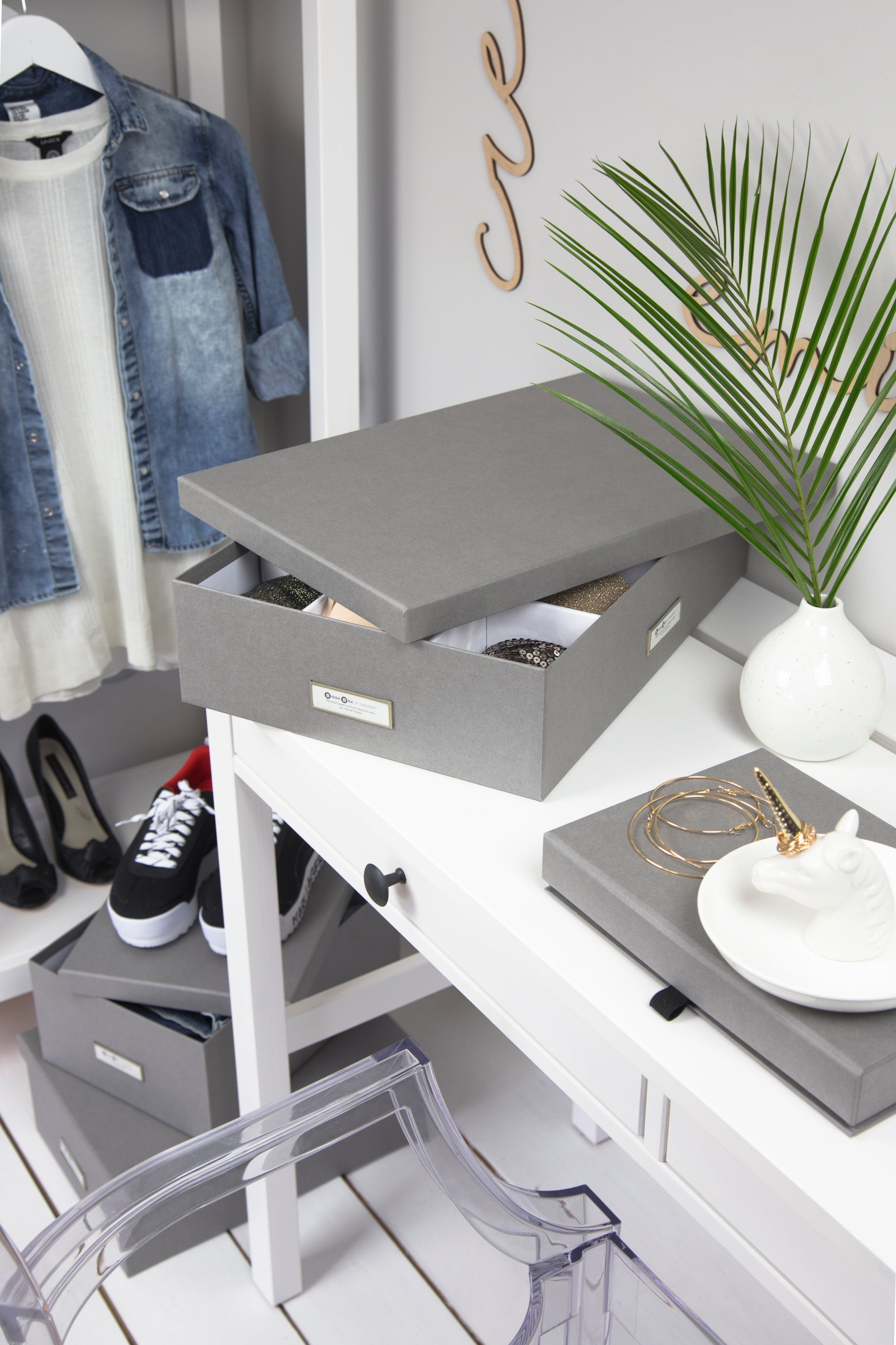 Caja Organizadora Bigso Box 12 Divisiones de Papel Laminado Gris